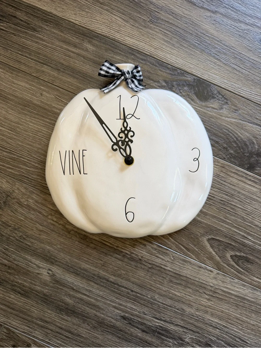 Rae Dunn White Ceramic Pumpkin Clock with Black Hands